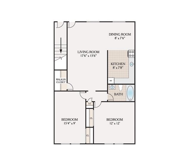 1 Bedroom · 1 Bathroom — Classic — 2D floor plan layout