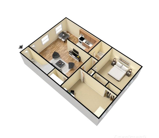 1 Bedroom · 1 Bathroom — Classic — 3D rendering — furnished
